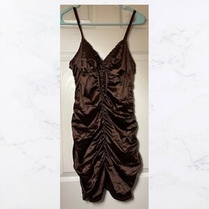H&M Divided, Brown Ruched Shiny Dress, Size Medium